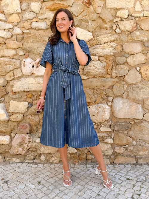 Mel Denim Shirt Dress - Denim Pinstripe