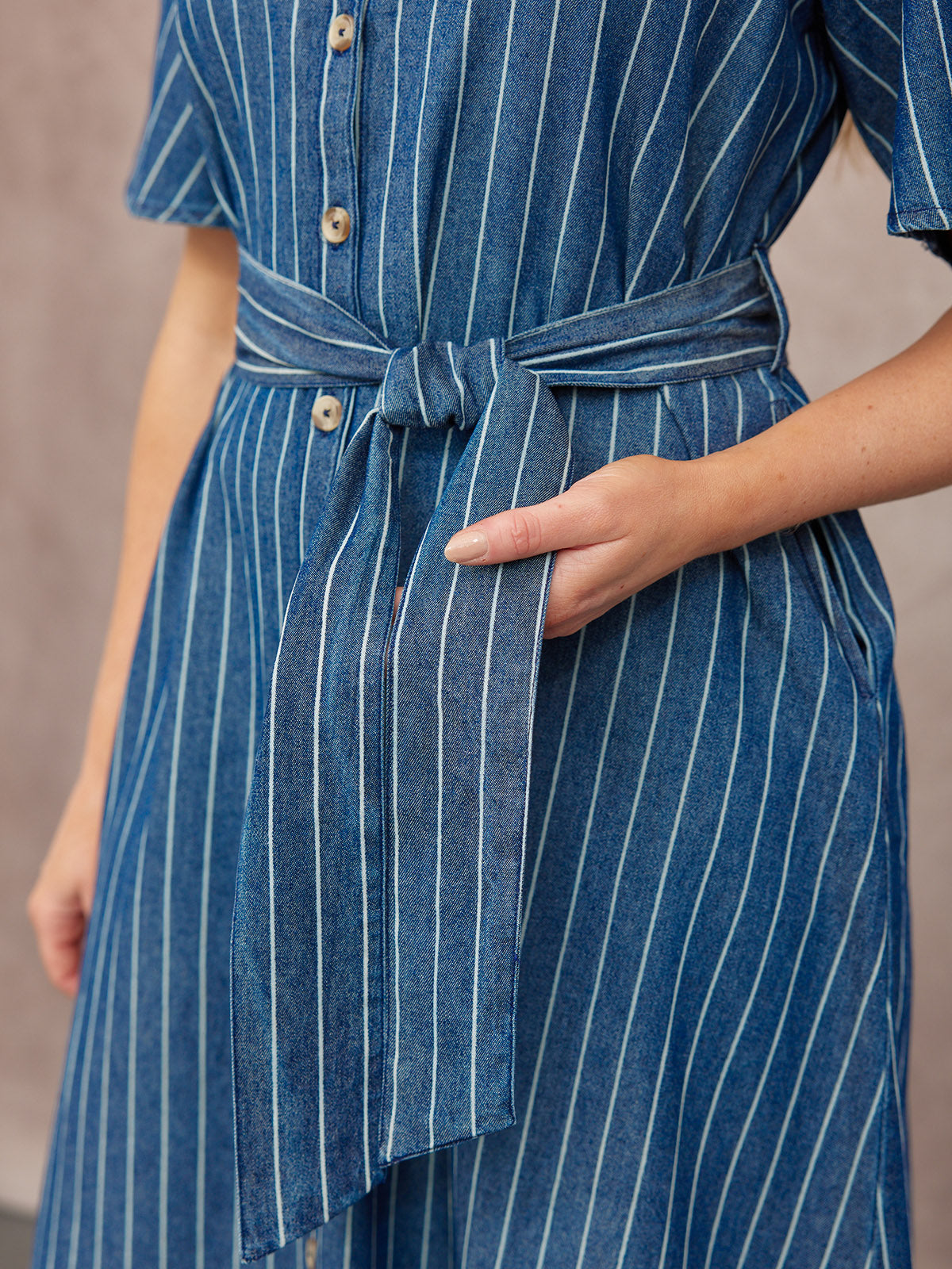 Mel Denim Shirt Dress - Denim Pinstripe