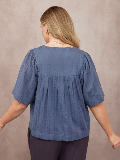 Edith Textured Relaxed Top - Blue