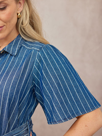Mel Denim Shirt Dress - Denim Pinstripe