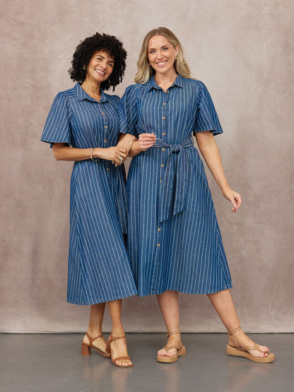 Mel Denim Shirt Dress - Denim Pinstripe
