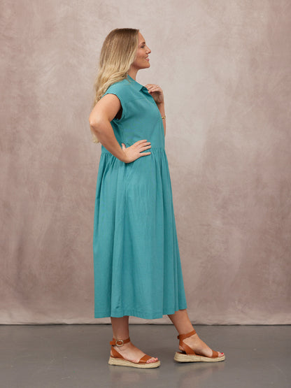 Rhiona Linen Shirt Dress - Teal