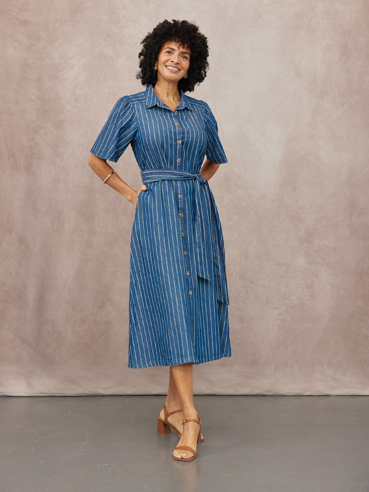 Mel Denim Shirt Dress - Denim Pinstripe