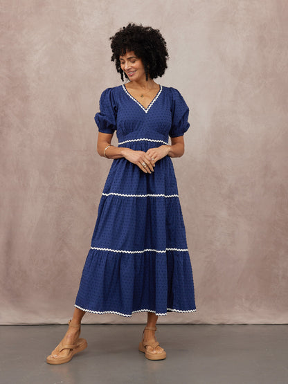 Nelly Ric Rac Dress - Navy & White