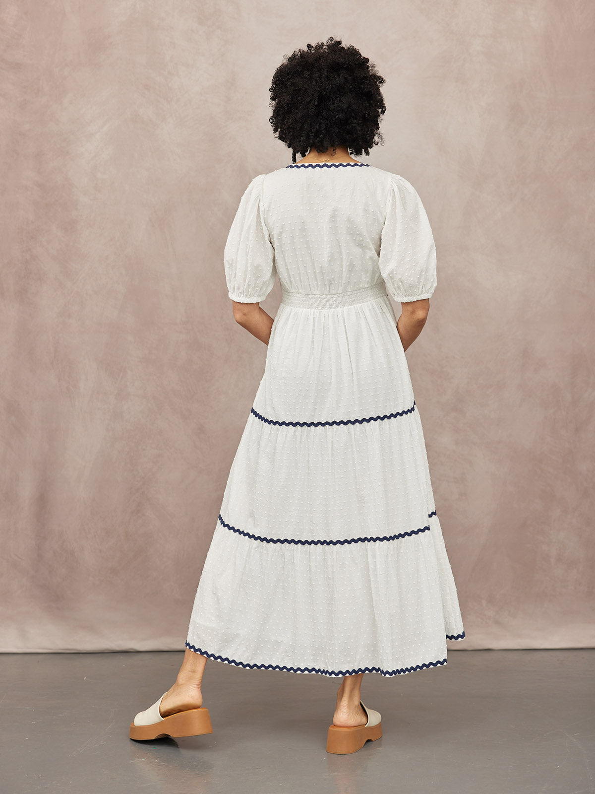 Nelly Ric Rac Dress - White & Navy
