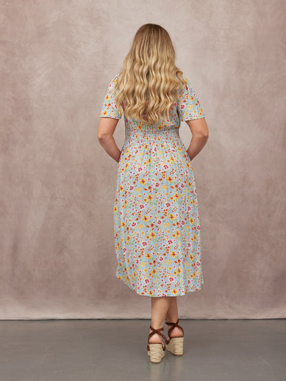 Maddie Short Sleeve Dress -  Light Blue Floral Print