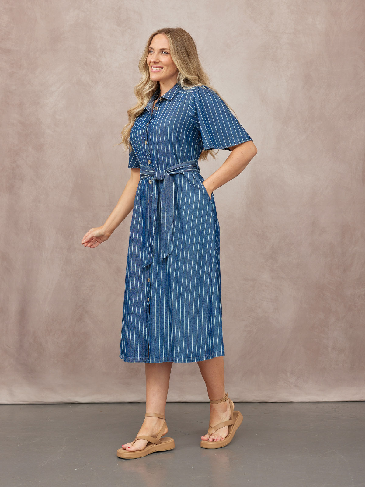 Mel Denim Shirt Dress - Denim Pinstripe