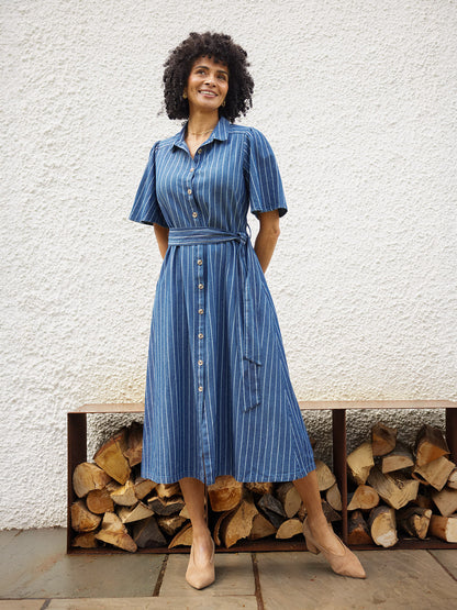 Mel Denim Shirt Dress - Denim Pinstripe