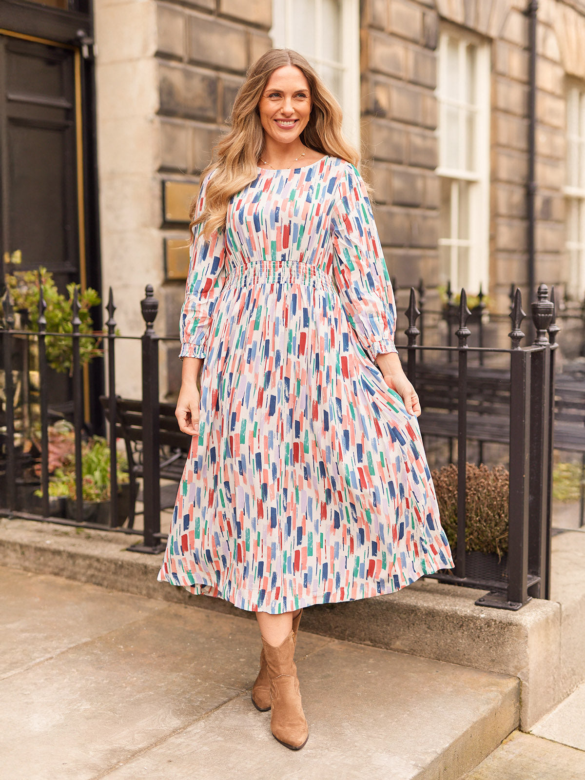 Vera Midi Dress - Brushstroke