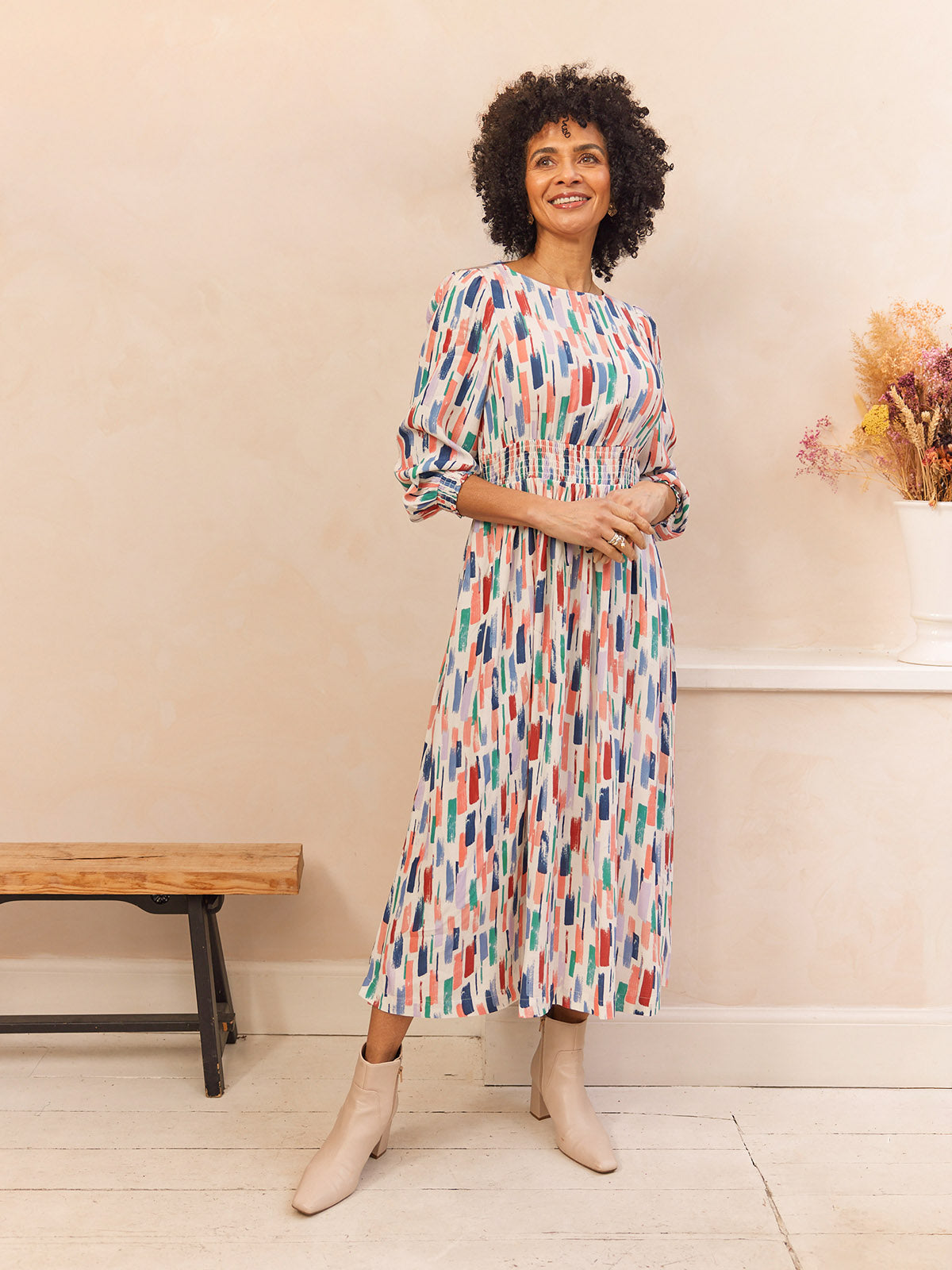 Vera Midi Dress - Brushstroke