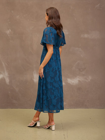 Helena Short Sleeve Jacquard Dress - Floral