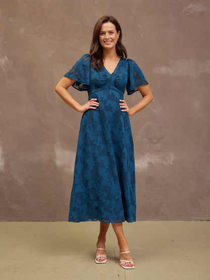 Helena Short Sleeve Jacquard Dress - Floral
