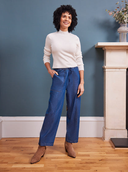 Lynn Drawcord Waist Trouser - Denim