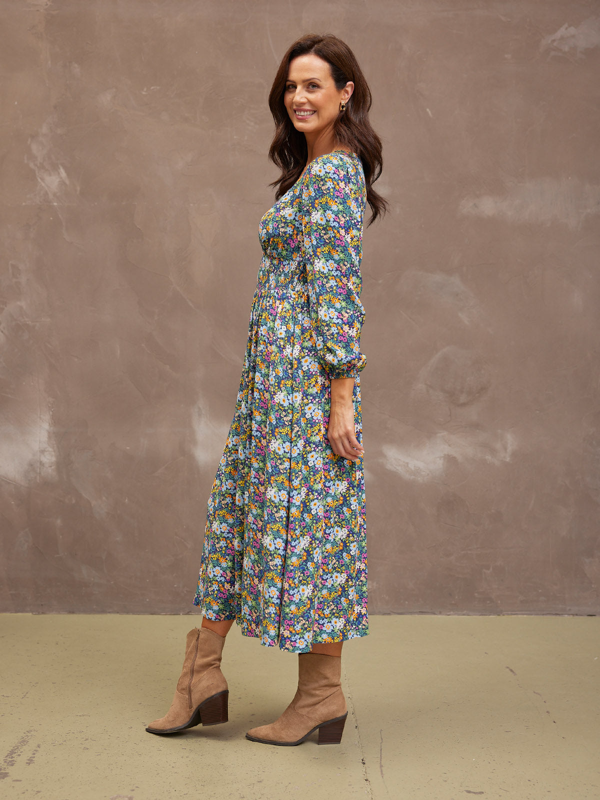 Maddie V-Neck Dress - Multi Coloured Floral