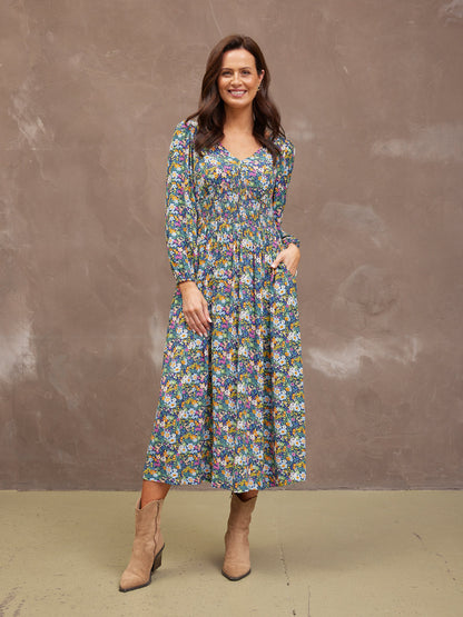 Maddie V-Neck Dress - Multi Coloured Floral