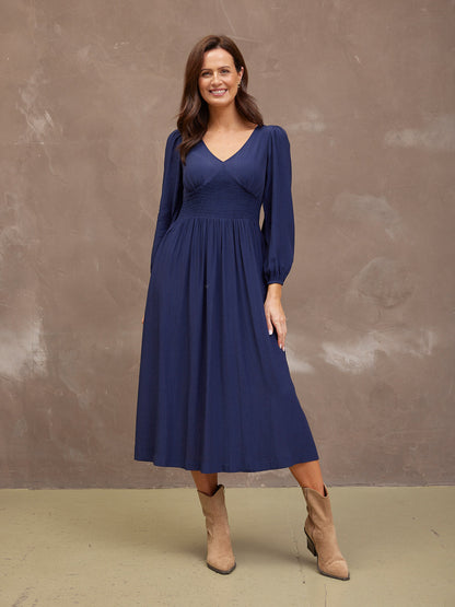 Maddie V-Neck Dress - Navy