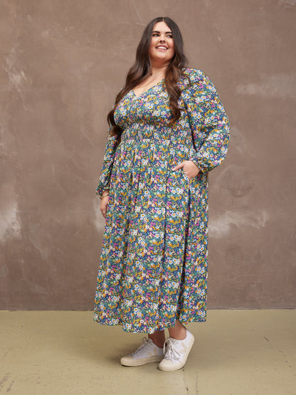 Maddie V-Neck Dress - Multi Coloured Floral