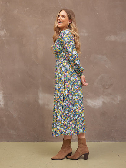 Maddie V-Neck Dress - Multi Coloured Floral