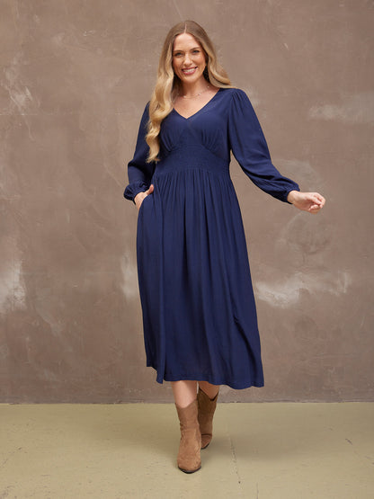 Maddie V-Neck Dress - Navy