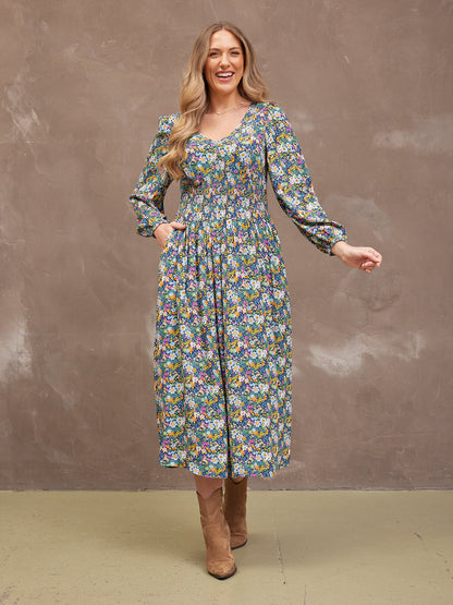 Maddie V-Neck Dress - Multi Coloured Floral