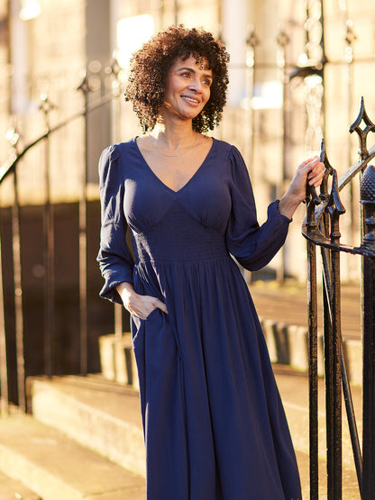 Maddie V-Neck Dress - Navy