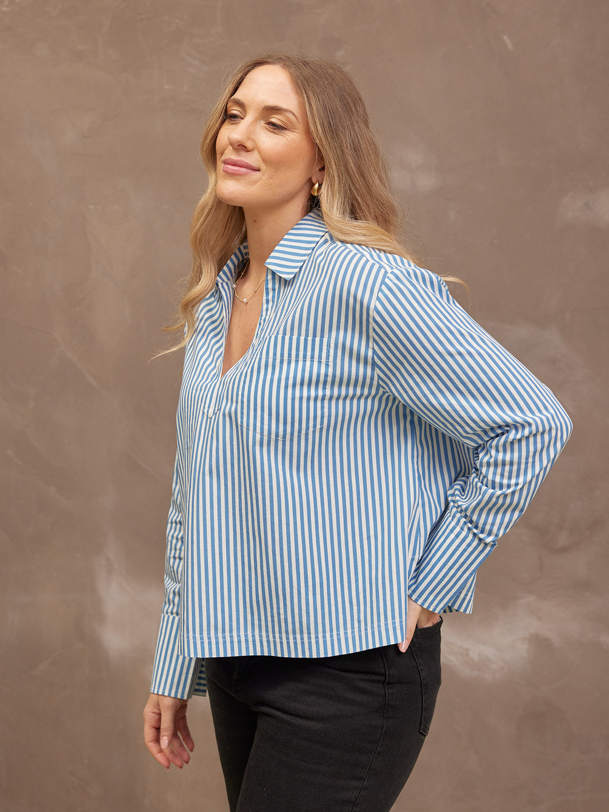 Maria Stripe Shirt - Blue and White