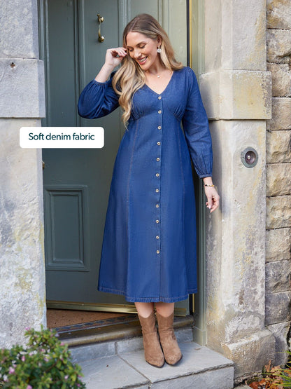 Anne - Button Through Denim Dress