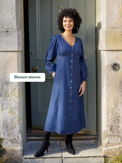 Anne - Button Through Denim Dress