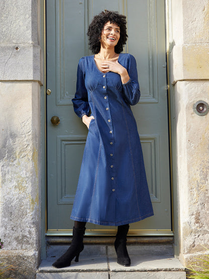 Anne - Button Through Denim Dress