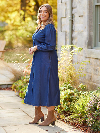 Anne - Button Through Denim Dress