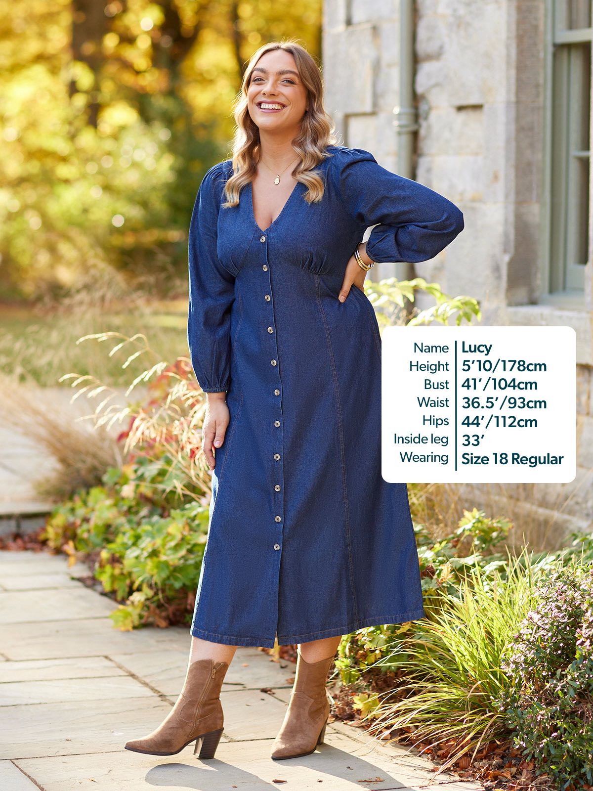 Anne - Button Through Denim Dress