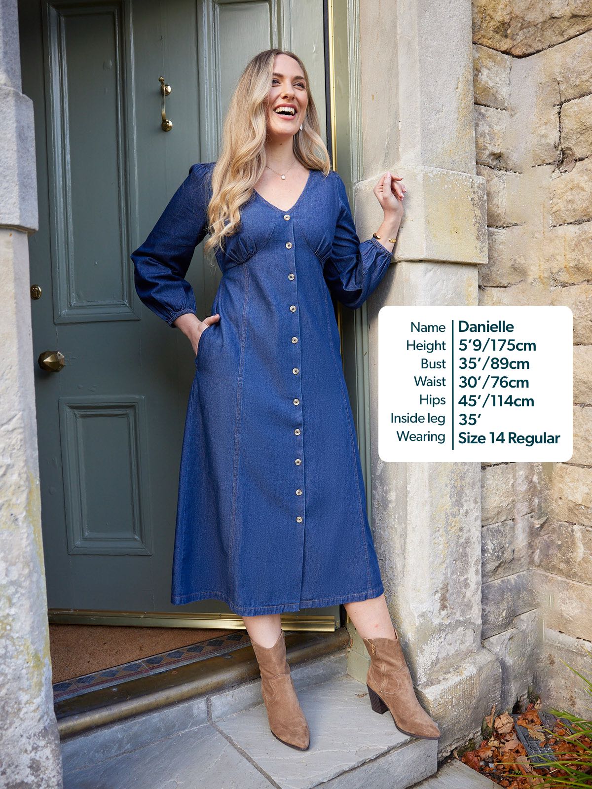 Anne - Button Through Denim Dress
