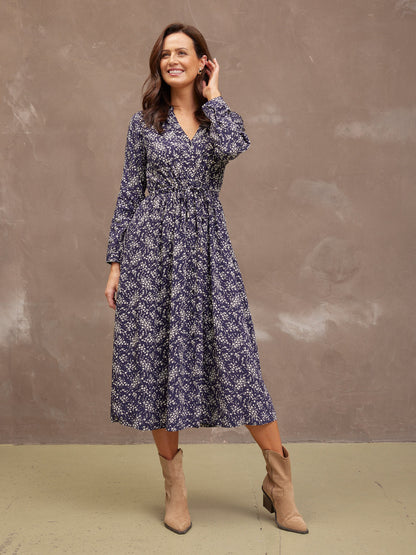 Ashleigh Shirt Dress - Navy Floral Print