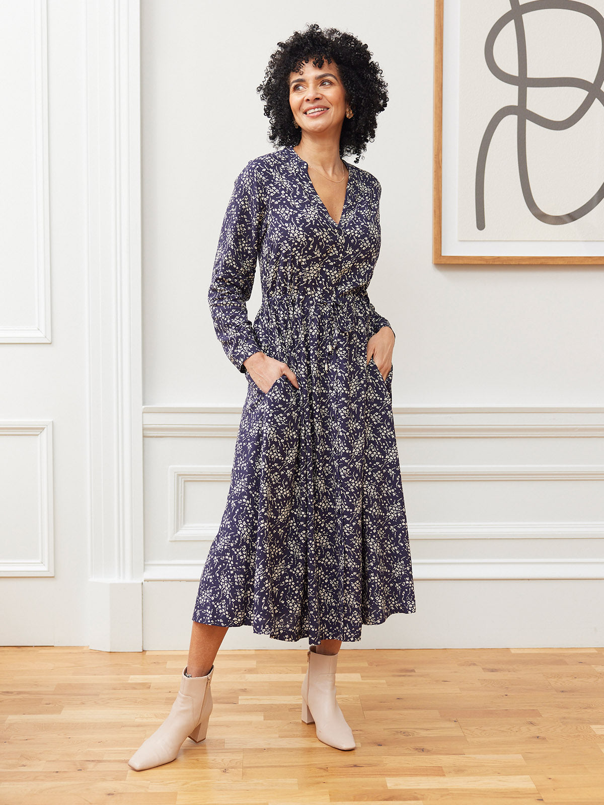 Ashleigh Shirt Dress - Navy Floral Print