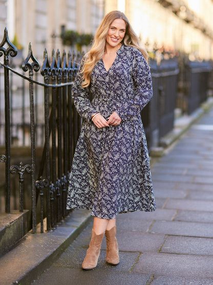 Ashleigh Shirt Dress - Navy Floral Print