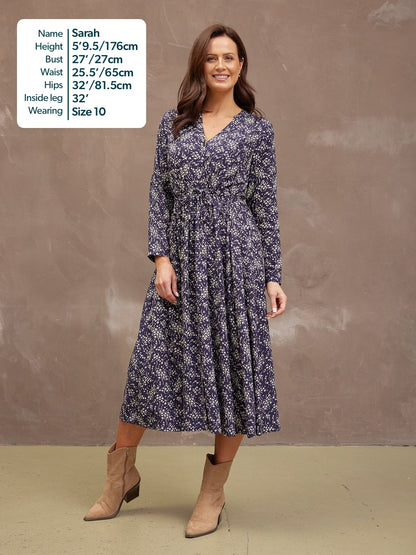 Ashleigh Shirt Dress - Navy Floral Print