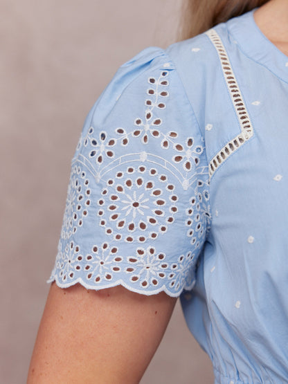 Georgie Cotton Summer Dress - Blue/White