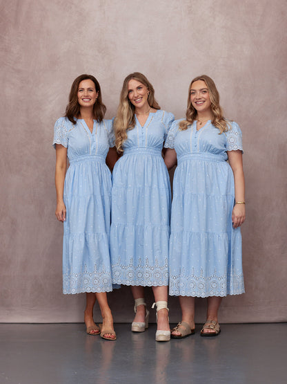 Georgie Cotton Summer Dress - Blue/White