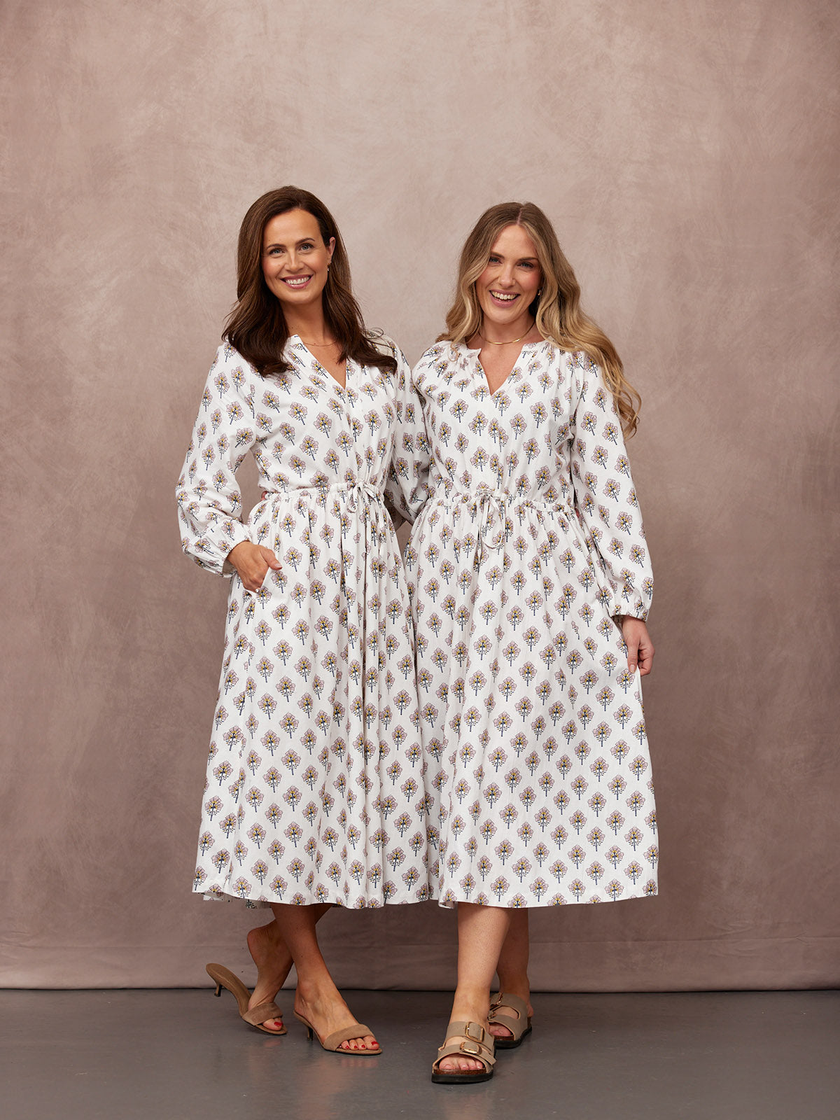 Flora Block Print Dress - Ecru Print