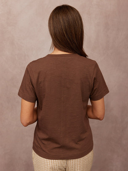 Cathy V-neck Tee - Brown