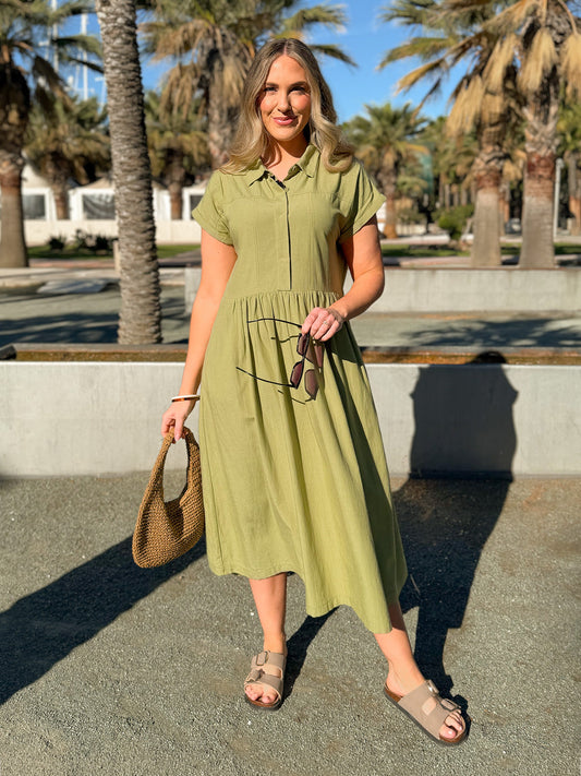 Rhiona Linen Shirt Dress - Olive