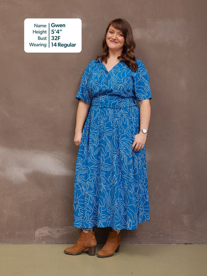 Camilla Dress - Blue Leaf Print