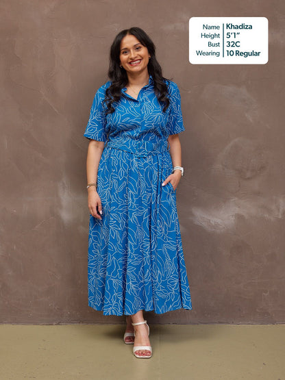 Camilla Dress - Blue Leaf Print