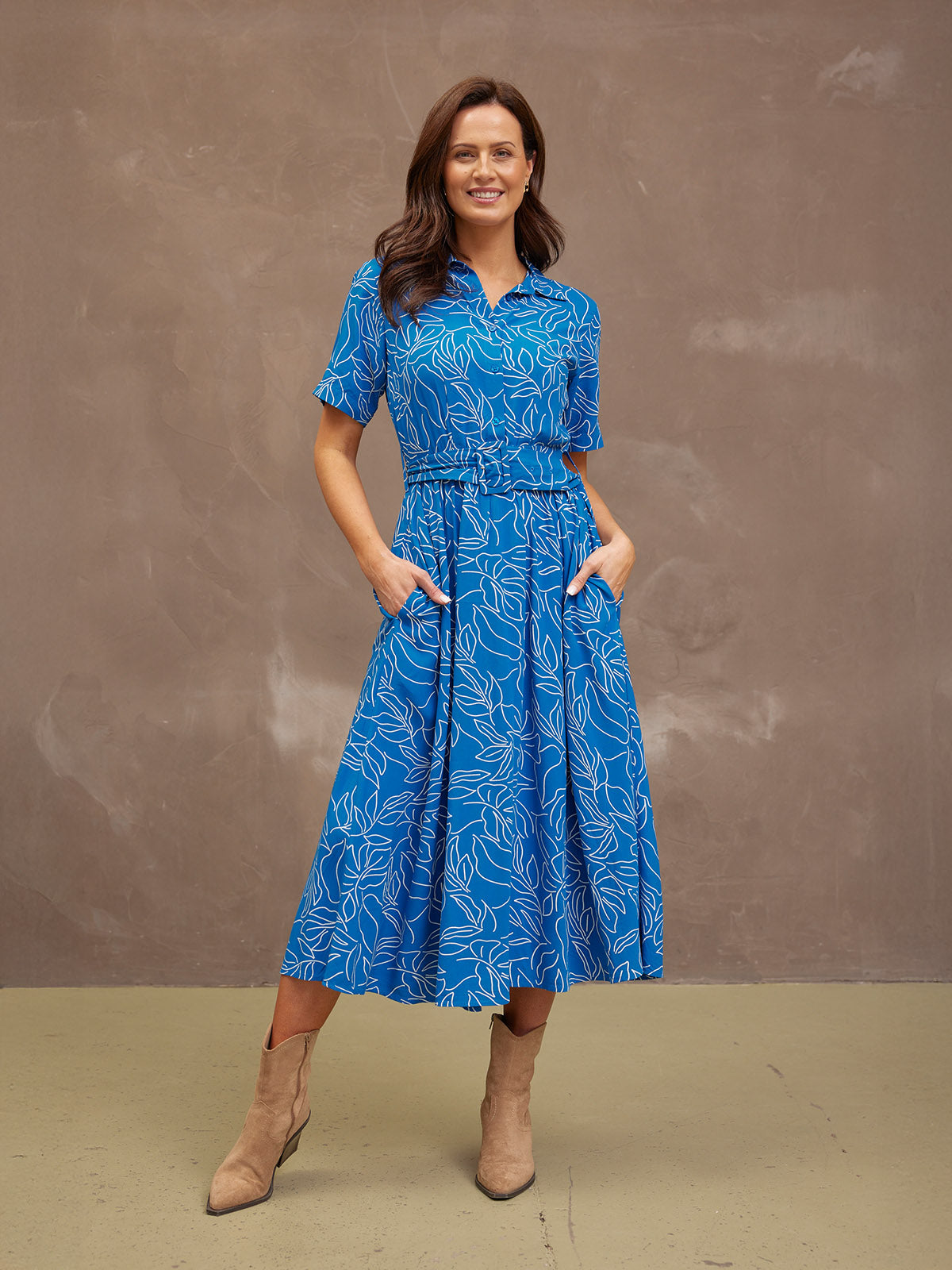 Camilla Dress - Blue Leaf Print