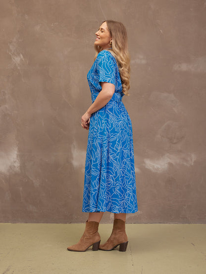 Camilla Dress - Blue Leaf Print