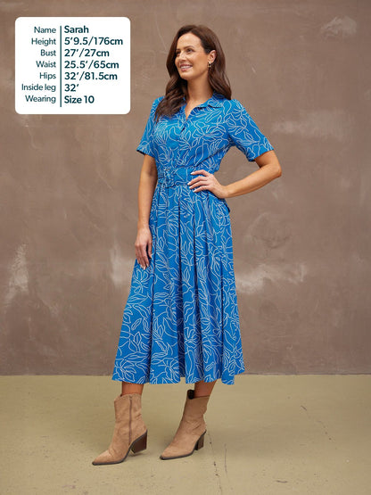 Camilla Dress - Blue Leaf Print