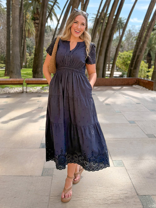 Georgie Cotton Summer Dress - Dark Navy