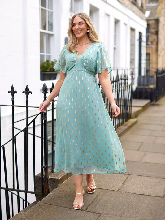 Helena Lurex Dress - Mint/Gold