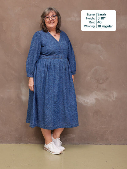 Jessica V-Neck Denim Dress - Printed Paisley