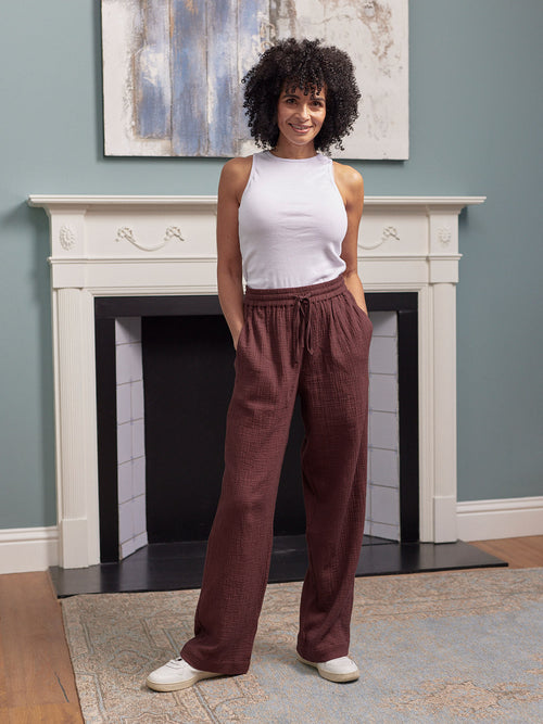 Joy Cotton Crinkle Trouser - Brown